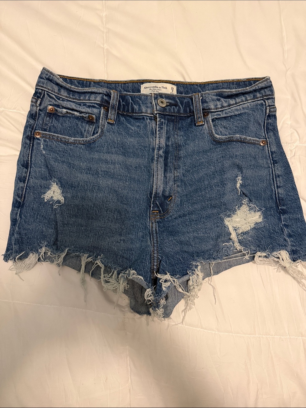 Abercrombie & Fitch Distressed the mom short high rise Denim Jean Shorts - Blue